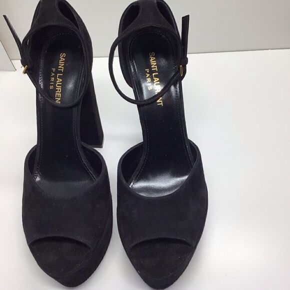 Saint Laurent Jodie Black Suede Platform Heels with Ankle Strap | Size EU 39 - Picture 4 of 16